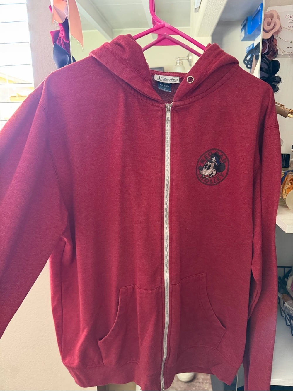 Disney Red Zip-Up Hoodie with Mickey Graphic
